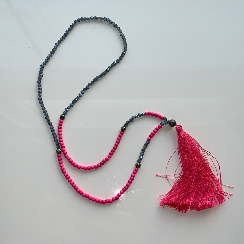 Tassel Necklace - pink and blue